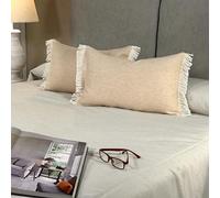 Tapidecor | Pack 2 Fundas + 2 Rellenos de Cojín Cama | Modelo Camel y Rayas | Decoración Hogar | Crea tu Look | Cojin para Dormitorio | Diseño Moderno y Elegante | Color Camel | Fleco Rizado | 60x40cm