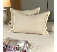 Tapidecor | Pack 2 Fundas + 2 Rellenos de Cojín Cama | Modelo Espiga Ocre | Decoración Hogar | CREA tu Look | Cojin para Dormitorio | Diseño Moderno y Elegante | Color Arena | Fleco Corto | 70x50cm