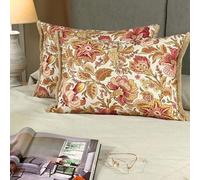 Tapidecor | Pack 2 Fundas + 2 Rellenos de Cojín Cama | Modelo Rosa Floral | Decoración Hogar | Crea tu Look | Cojin para Dormitorio | Diseño Moderno Elegante | Tejido Flores| Fleco Corto Arena|70x50cm