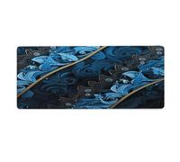 Tapis de bureau à motifs bleus et noirs 30 x 80 cm avec bords cousus, grand tapis de souris gaming antidérapant en caoutchouc pour ordinateur de bureau, ordinateur portable et bureau à domicile.