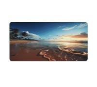 Tapis de bureau « Coucher de soleil sur la plage » 40 x 80 cm avec bords cousus, grand tapis de souris de jeu avec base en caoutchouc antidérapante pour ordinateur de bureau, clavier, ordinateur por