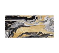 Tapis de bureau effet marbre noir et doré 40,6 x 88,9 cm (16 x 35 pouces) avec bords cousus, grand tapis de souris gaming antidérapant en caoutchouc pour ordinateur de bureau, clavier, ordinateur po