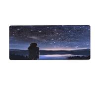 Tapis de bureau « Fille regardant les étoiles » 30 x 81 cm avec bords cousus, grand tapis de souris gaming antidérapant en caoutchouc pour ordinateur de bureau, clavier, ordinateur portable et burea