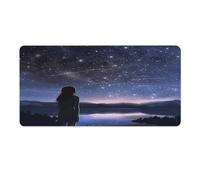 Tapis de bureau « Fille regardant les étoiles » 40 x 80 cm avec bords cousus, grand tapis de souris de jeu antidérapant en caoutchouc pour ordinateur de bureau, clavier, ordinateur portable et souri