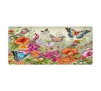 Tapis de bureau Oiseaux, Fleurs et Papillons 40 x 89 cm avec bords cousus, grand tapis de souris gaming antidérapant en caoutchouc pour ordinateur de bureau, clavier, ordinateur portable et bureau à
