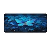 Tapis de bureau papillon bleu 40 x 89 cm (16 x 35 pouces) avec bords cousus, grand tapis de souris gaming antidérapant en caoutchouc pour ordinateur de bureau, ordinateur portable et bureau à domici