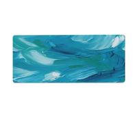 Tapis de bureau texturé peinture à l'huile bleue 30 x 80 cm avec bords cousus, grand tapis de souris gaming antidérapant en caoutchouc pour ordinateur de bureau, clavier, ordinateur portable et sour
