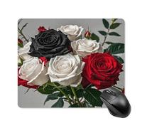 Tapis de Souris carré imperméable à Motifs de Roses Noires, Blanches et Rouges, antidérapant, idéal pour le jeu Sur Bureau, au Bureau et à la Maison.
