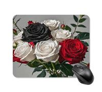 Tapis de Souris carré imperméable à Motifs de Roses Noires, Blanches et Rouges, antidérapant, idéal pour le jeu Sur Bureau, au Bureau et à la Maison.