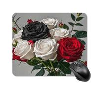 Tapis de Souris carré imperméable à Motifs de Roses Noires, Blanches et Rouges, antidérapant, idéal pour le jeu Sur Bureau, au Bureau et à la Maison.