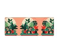 Tapis de souris gaming avec motif de plantes vertes en pot d'intérieur, pour clavier et souris, format XL, protection de bureau, bords cousus, base en caoutchouc antidérapante, tapis de souris amusa