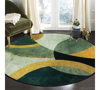 Tapis Design Alfombras Redondas Salón, Verde Esmeralda Gris Mostaza, Patrón Semicircular Alfombras Lavables, Alfombra Antideslizante para Salón, Dormitorio, Chimenea, 160 cm
