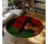 Tapis Rond antidérapant 200cm Mode Africaine Noir Femme Motif Doux Intérieur Lavable Tapis Circulaire À Pou Pour Salon Cuisine Chambre