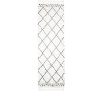 Tapiso Alfombra de pasillo crema gris cuadros flecos 100x300