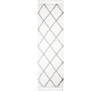 Tapiso Alfombra de pasillo crema gris oscuro rombos flecos 100x300