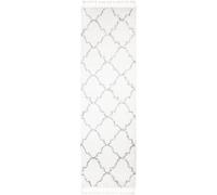 Tapiso Alfombra de pasillo crema gris trébol marroquí flecos 100x300