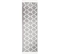 Tapiso Alfombra de pasillo gris oscuro crema zigzag flecos 80x250