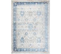 Tapiso Alfombra de salón comedor clásico azul crema gris flores 120x170
