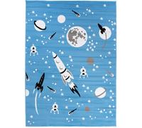 Tapiso Alfombra para niño azul blanco negro cohetes 140x200cm