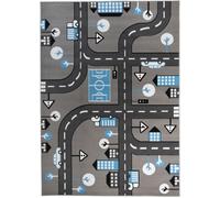 Tapiso Alfombra para niño azul gris blanco carretera 160x220cm