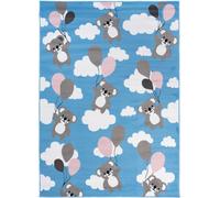 Tapiso Alfombra para niño azul gris blanco ositos globos 140x200cm