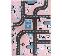 Tapiso Alfombra para niño rosa azul gris carretera 180x250cm