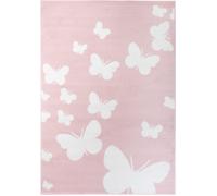 Tapiso Alfombra para niño rosa blanco mariposas 160x220cm
