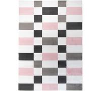 Tapiso Alfombra para niño rosa gris blanco negro geométrico 140x200cm