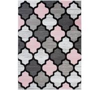 Tapiso Alfombra para niño rosa gris blanco negro treillis 140x200cm