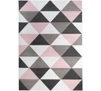 Tapiso Alfombra para niño rosa gris blanco negro triángulos 180x250cm