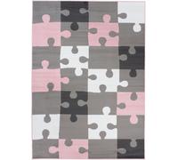 Tapiso Alfombra para niño rosa gris blanco puzzle 180x250cm