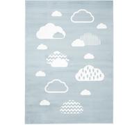 Tapiso Alfombra para niños azul blanco nubes suave 200 x 300 cm