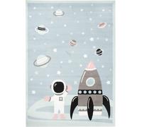 Tapiso Alfombra para niños azul gris blanco rosa negro cohete 160 x 220 cm
