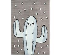 Tapiso Alfombra para niños gris azul blanco cactus suave 140 x 200 cm