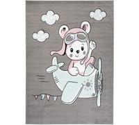 Tapiso Alfombra para niños gris azul rosa oso avión suave 160 x 220 cm