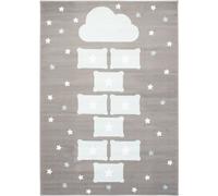 Tapiso Alfombra para niños gris blanco azul rayuela estrellas 120 x 170 cm