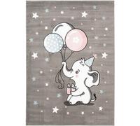 Tapiso Alfombra para niños gris blanco azul rosa elefante suave 140 x 200 cm