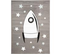 Tapiso Alfombra para niños gris blanco negro azul cohete suave 200 x 300 cm