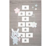 Tapiso Alfombra para niños gris blanco rayuela suave 140 x 200 cm