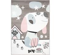 Tapiso Alfombra para niños gris blanco rosa azul perro suave 140 x 200 cm