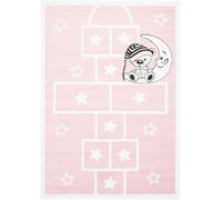 Tapiso Alfombra para niños rosa blanco rayuela oso estrellas 140 x 200 cm