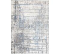 Tapiso Alfombra para salón comedor azul crema gris rayas 120x170
