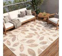 TAPISO Alfombra para terraza, exterior, interior, terraza, balcón, jardín de invierno, cocina, salón, moderna, beige, marrón, gris, hojas, aspecto 3D, resistente a la intemperie, OEKO-TEX, 80 x 150 cm