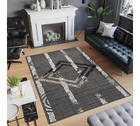 TAPISO Atena Alfombra de Salón Dormitorio Moderno Gris Oscuro Blanco Griego Rayas Suave Fina Pelo Corto 140 x 200 cm