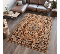 TAPISO Atlas Alfombra Suave de Pelo Corto Resistente Diseño Clásico Tradicional Vintage Beige Oscuro Alfombra de Salón Habitación Dormitorio Oeko-Tex 100 x 200 cm