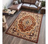 TAPISO Atlas Alfombra Suave de Pelo Corto Resistente Diseño Clásico Tradicional Vintage Marrón Beige Alfombra de Salón Habitación Dormitorio Oeko-Tex 160 x 230 cm