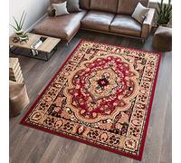 TAPISO Atlas Alfombra Suave de Pelo Corto Resistente Diseño Clásico Tradicional Vintage Rojo Beige Alfombra de Salón Habitación Dormitorio Oeko-Tex 140 x 200 cm