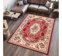 TAPISO Atlas Alfombra Suave de Pelo Corto Resistente Diseño Clásico Tradicional Vintage Rojo Crema Alfombra de Salón Habitación Dormitorio Oeko-Tex 130 x 190 cm