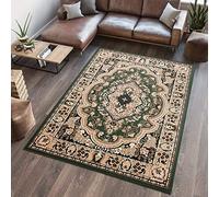 TAPISO Atlas Alfombra Suave de Pelo Corto Resistente Diseño Clásico Tradicional Vintage Verde Beige Alfombra de Salón Habitación Dormitorio Oeko-Tex 80 x 150 cm