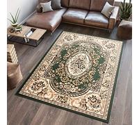TAPISO Atlas Alfombra Suave de Pelo Corto Resistente Diseño Clásico Tradicional Vintage Verde Crema Alfombra de Salón Habitación Dormitorio Oeko-Tex 70 x 130 cm